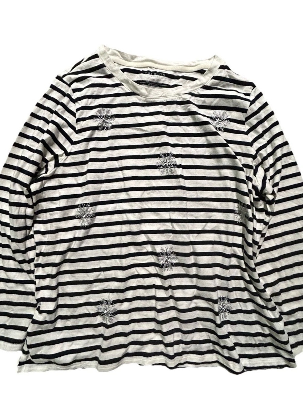 Women’s Talbots Black White Striped Long Sleeve Shirt Snowflakes Size 2X Cotton